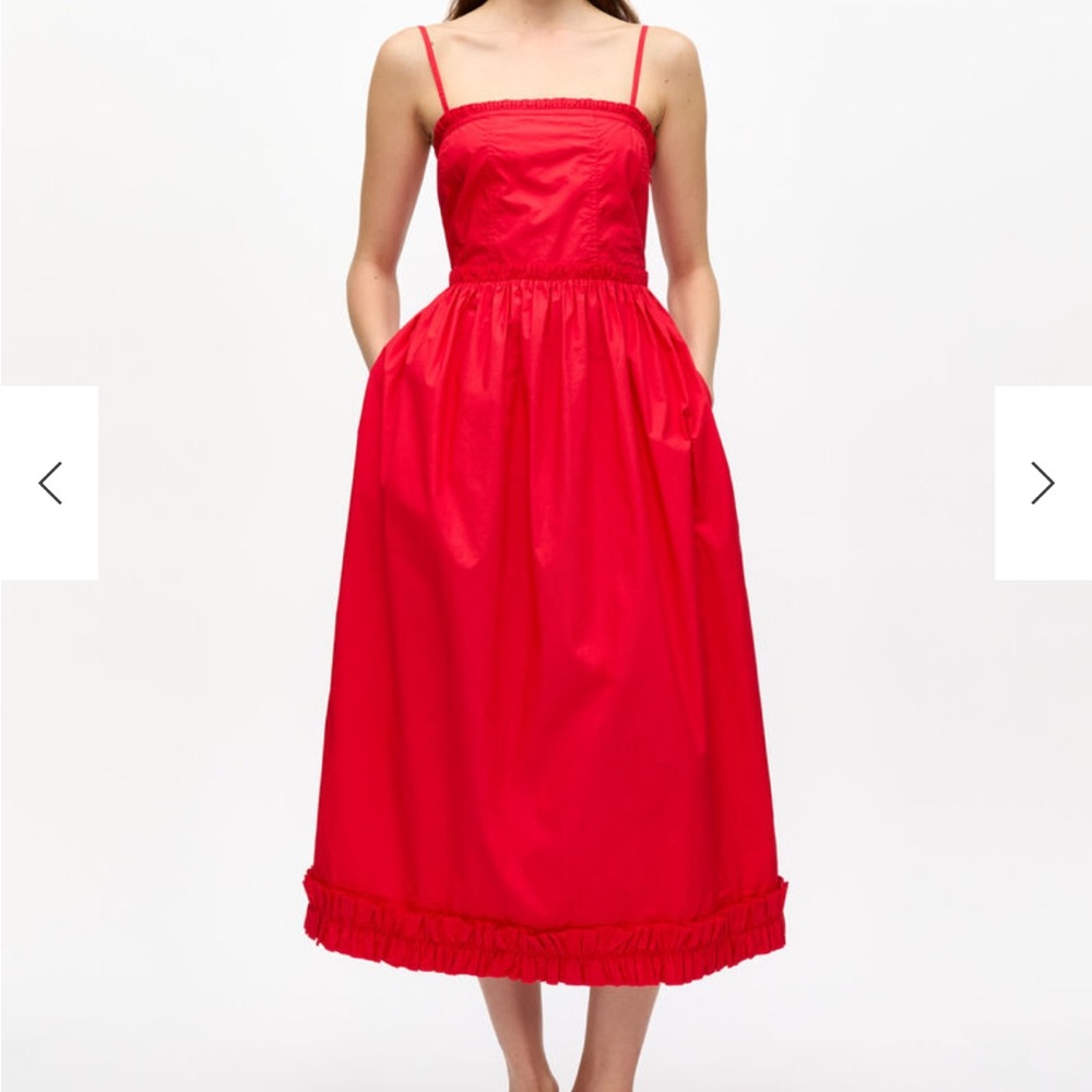 GANNI Red Cotton Poplin strap dress NWTO